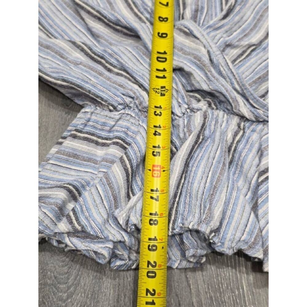 Mi Ami Women Blue Stripe Linen preppy Peplum Blouse Ruffle Wrap V-Neck S A005918 - Picture 2 of 7